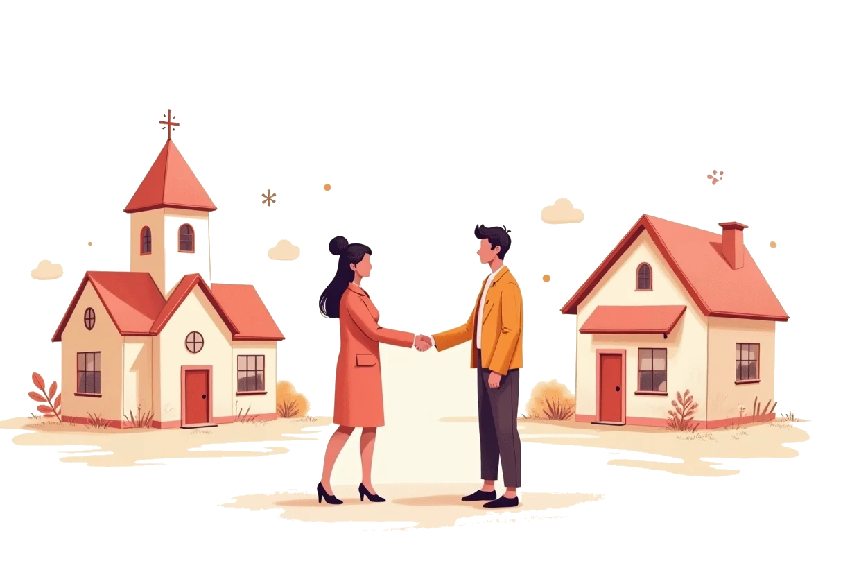Illustration of community organizations connected around a home care agency
